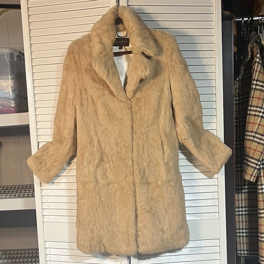 Women’s GUESS medium real rabbit fur above knee fur coat $56